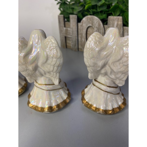 3 Ceramic Angels with Harps and Candles Iridescent Gold Trim Angel Figurines - Picture 10 of 10